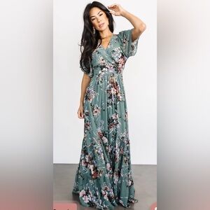 Baltic Born dusty green floral Katherine Maxi Dress with Flutter Sleeves